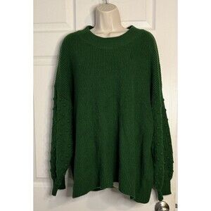 CeCe 3D Polka Dot Sweater Women's Ribbed Bobble Puff Long Sleeve 3X Green New